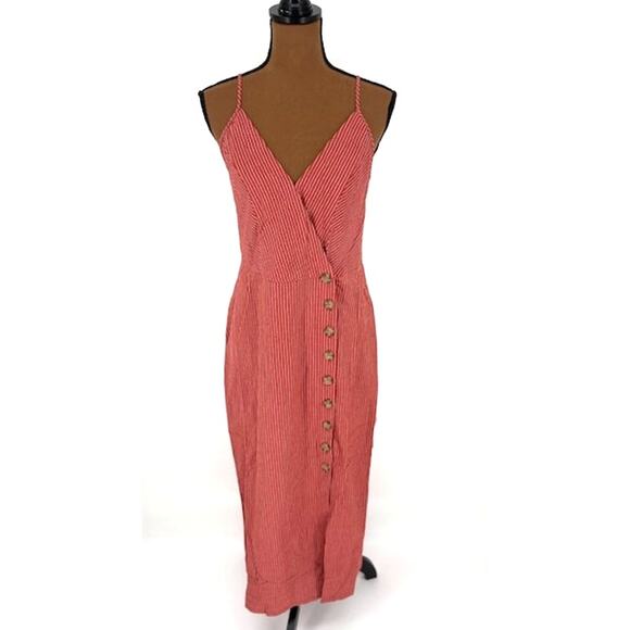 knot sisters Dresses & Skirts - Knot Sisters Red Pinstripe Button Front Sleeveless Midi Dress – Large NWT
